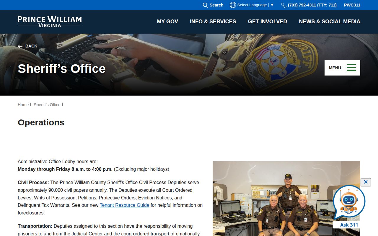Prince William County Sheriff fugitive and warrant service information