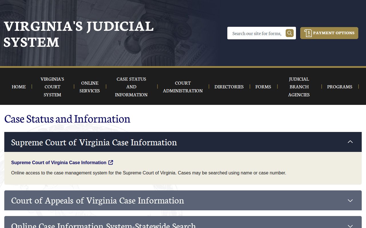 Virginia court case status search for Prince William County arrest disposition